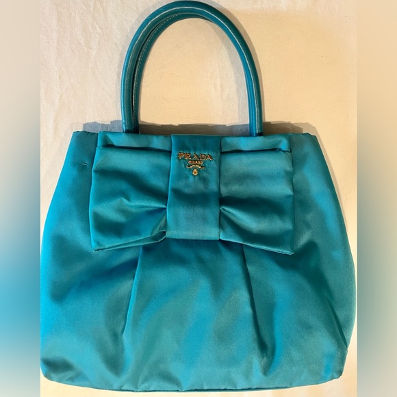 PRADA Tessuto Fiocco Bow Tote | Turquoise - Picture 2 of 7